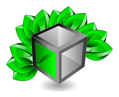 3d cube with leaves clipart