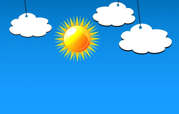 Облака и солнце в голубом небе. Векторная иллюстрация — стоковый вектор