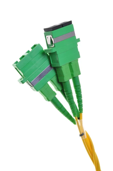 Conectores, cabos ópticos utilizados em redes de comunicação de dados — Fotografia de Stock