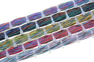 Bundles of network cables with cable ties clipart