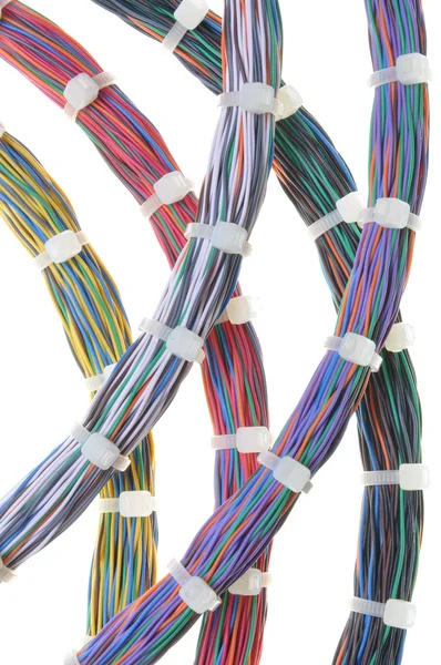 Bundles of network cables with cable ties — Stock Photo, Image
