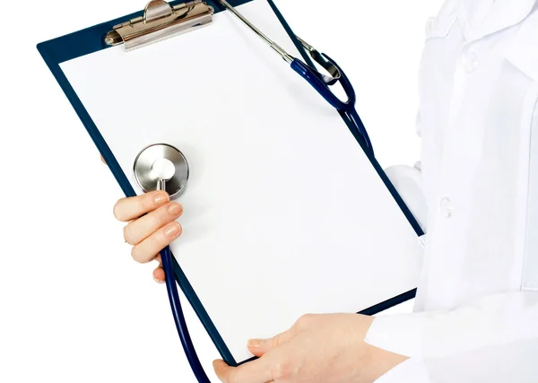 Medical doctor with clipboard, isolated on white background — Stock Photo, Image
