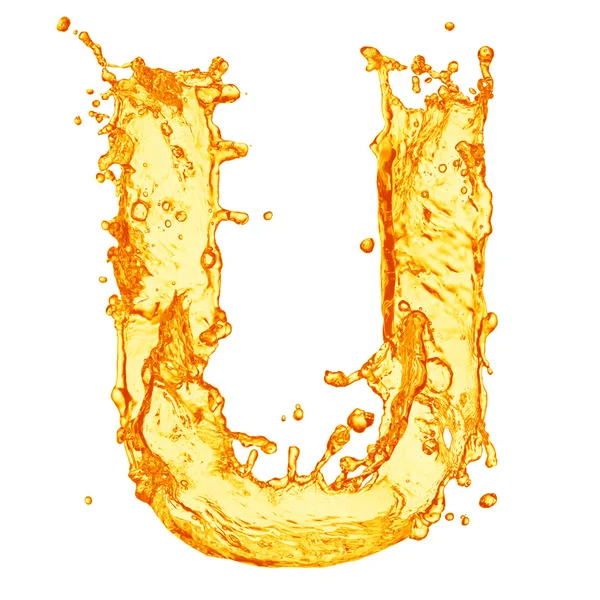 Pomarańczowy płyn rozchlapać alfabet — Zdjęcie stockowe