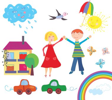 Children set with objects clipart