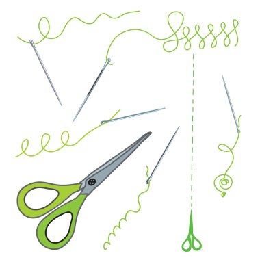 Scissors, seems and needles clipart