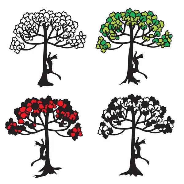 Ensemble silhouette d'arbre et chat — Image vectorielle