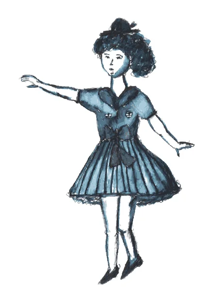 Niño niña bailando boceto — Vector de stock