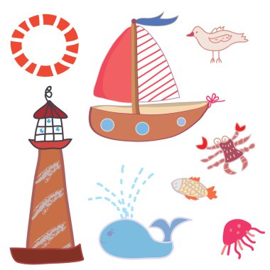 Sea icons funny set clipart