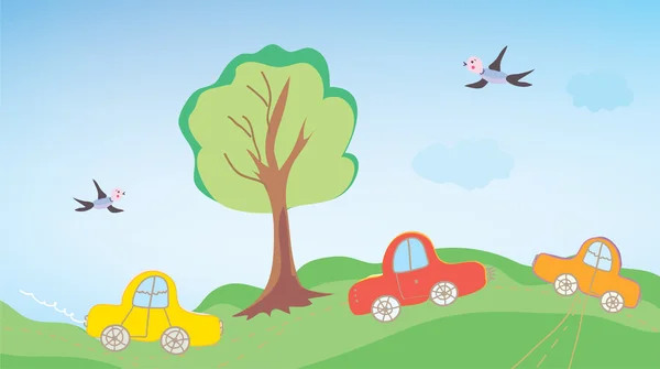 Веселі автомобілі для дітей на відкритому повітрі — стоковий вектор