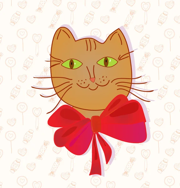 Komik kedi ile tebrik kartı — Stok Vektör