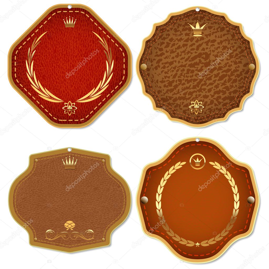 Set of leather & gold premium quality labels and emblems.