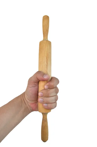 stock image Wooden rolling pin in a human arm.
