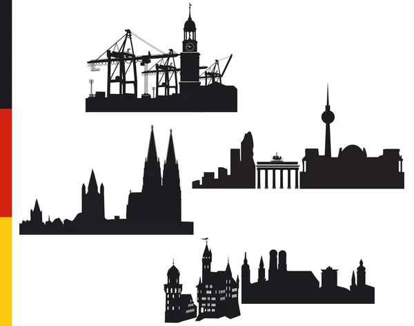 4 cidades alemãs, Hamburgo, Berlim, Colônia, Munique —  Vetores de Stock