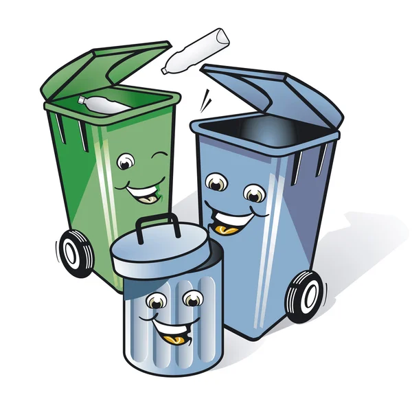 Trois poubelles drôles — Image vectorielle