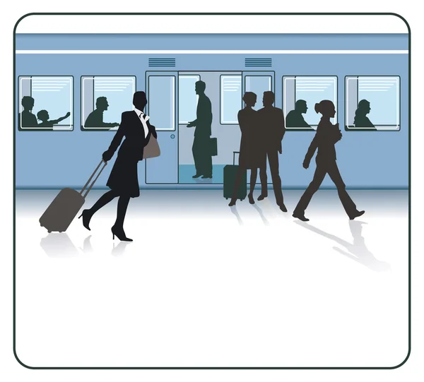 Travelers at the station — Stock Vector
