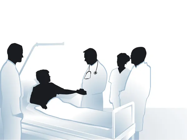 Médecins et infirmières avec patient à l'hôpital — Image vectorielle