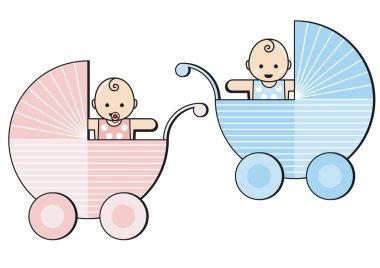 İki bebek Puset içinde