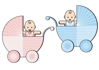 Two babies in strollers clipart