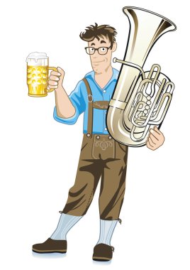 Bavarian Musician with Tuba and beer mugs clipart