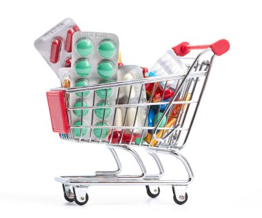 Shopping trolley with pills and medicine