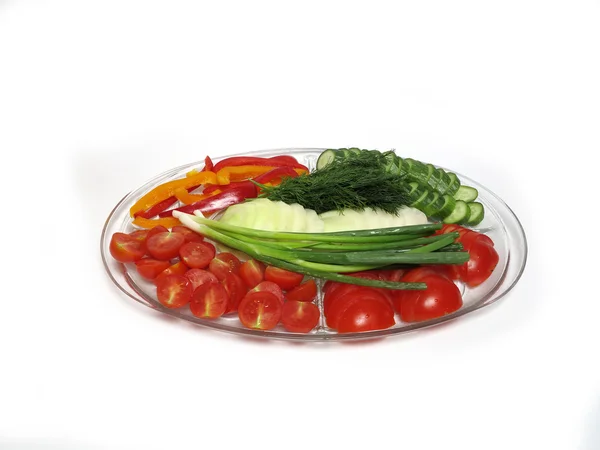 Piatto di vetro con verdure — Foto Stock