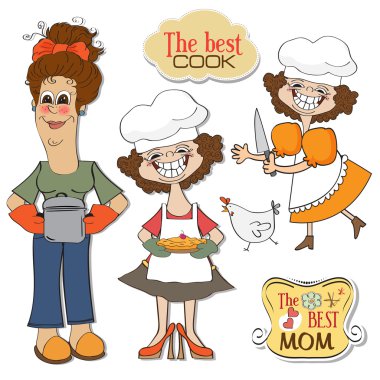 Three funny cooks items set isolated on white background clipart