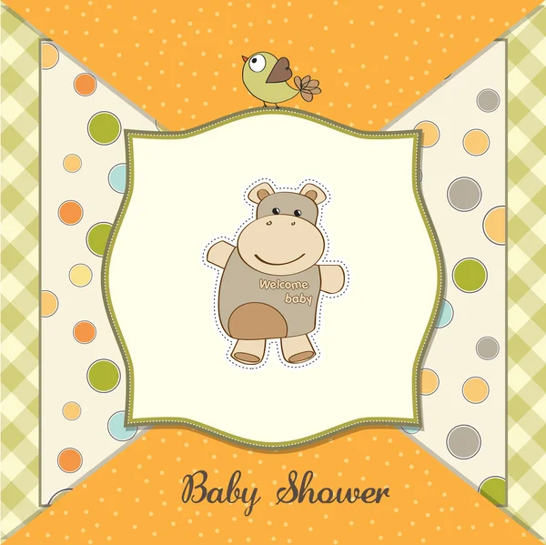 Childish baby shower card with hippo toy — Stock Photo, Image
