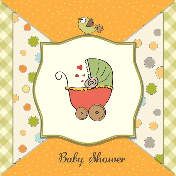 Delikatny baby shower card z wózkiem dziecięcym — Zdjęcie stockowe