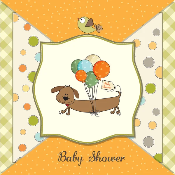 Tarjeta de ducha de bebé con perro largo y globos — Foto de Stock