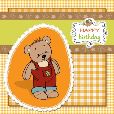 Birthday greeting card with teddy bear clipart