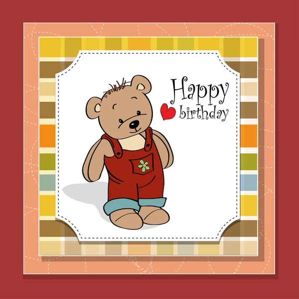 Tarjeta de felicitación de cumpleaños con oso de peluche — Foto de Stock
