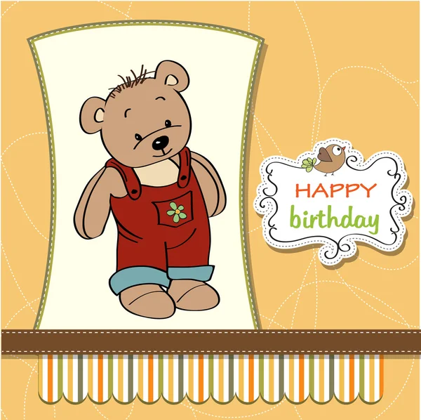 Cartão de aniversário com ursinho de pelúcia — Fotografia de Stock