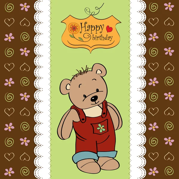 Tarjeta de felicitación de cumpleaños con oso de peluche —  Fotos de Stock