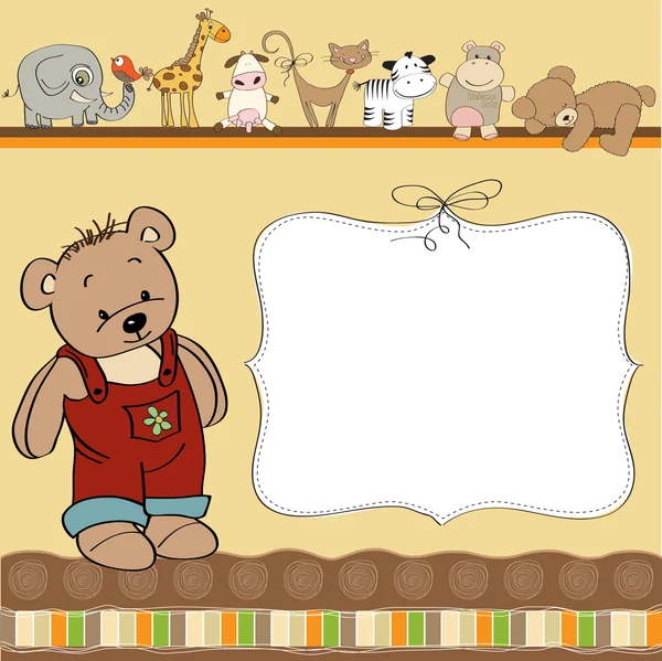 可自定义的幼稚卡与有趣的玩具熊 — 图库照片