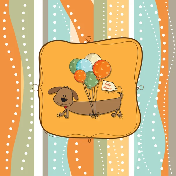 Cartão de saudação com cão longo e balões — Fotografia de Stock