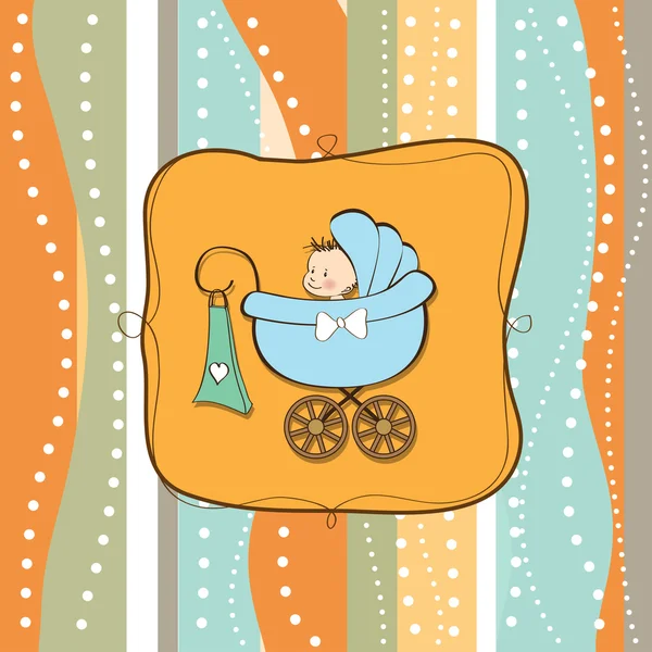 Tarjeta de anuncio del niño bebé con bebé y cochecito — Foto de Stock