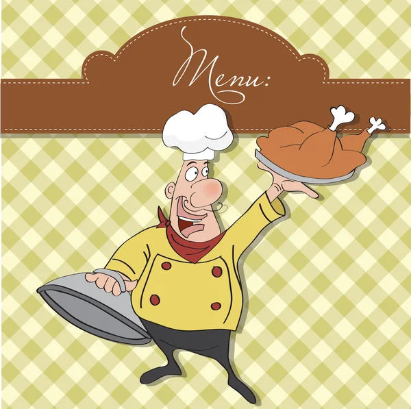 Funny cartoon chef with tray of food in hand — Stock Photo, Image
