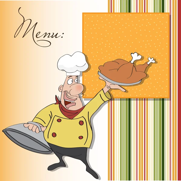 手で食糧の皿との面白い漫画のシェフ — ストック写真