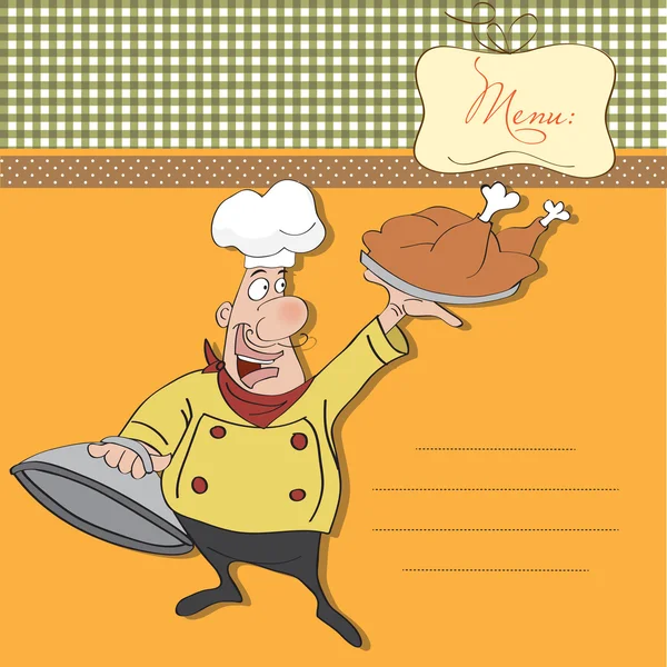 Смішний мультяшний шеф-кухар з лотком їжі в руці — стокове фото
