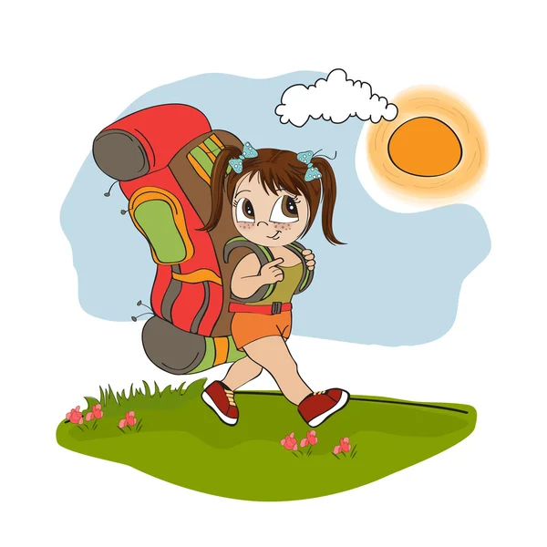 Мандрівна туристична дівчина з рюкзаком — стокове фото