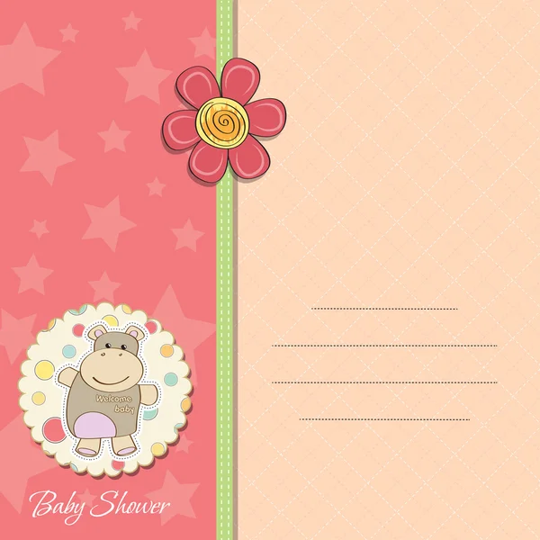 New baby girl announcement card with hippo — Stock Photo, Image