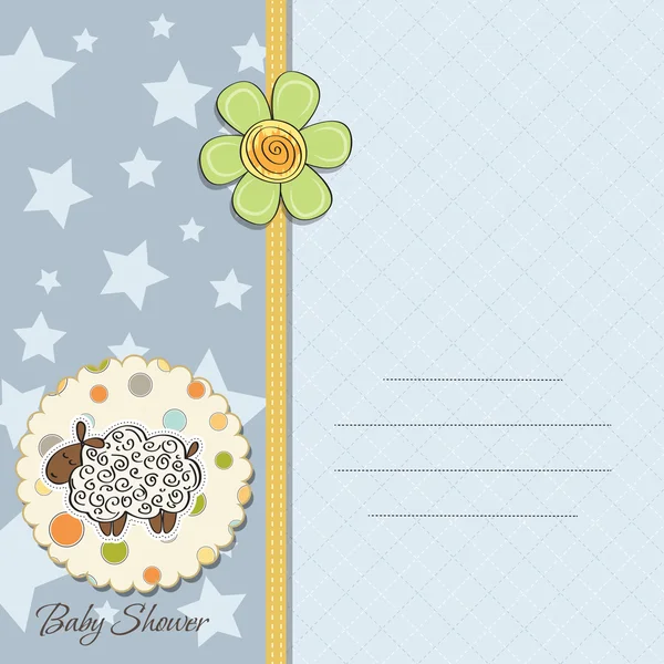 Linda tarjeta de ducha de bebé niño con ovejas —  Fotos de Stock