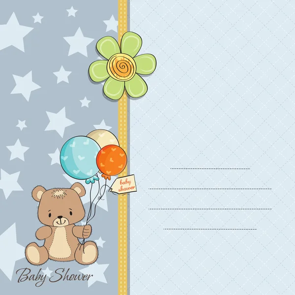 Baby pojke dusch kort med söt nalle — Stockfoto