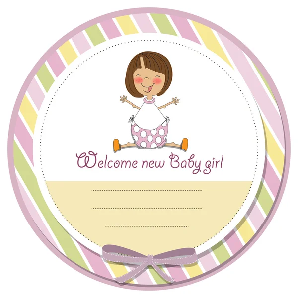 New baby girl announcement card with little girl — Stock Photo, Image