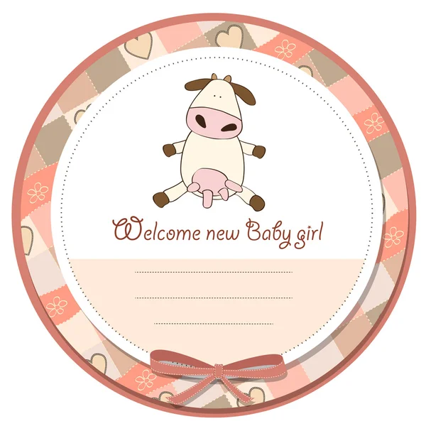 Novo bebê menina anúncio cartão com vaca — Fotografia de Stock