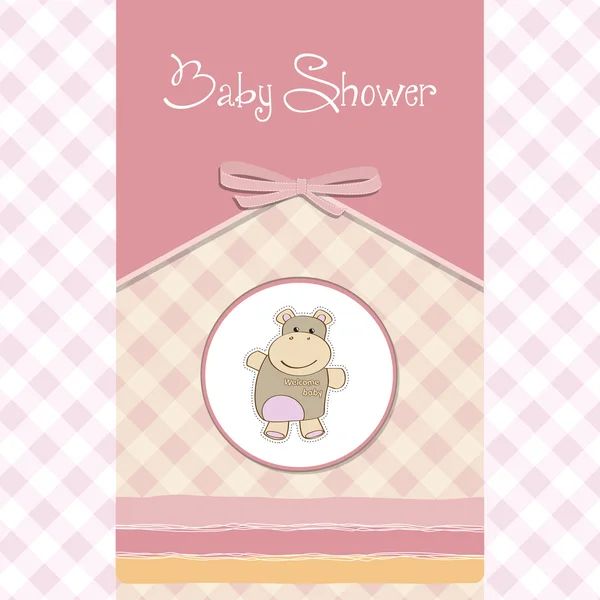 Barnsligt baby shower kort med flodhäst leksak — Stockfoto