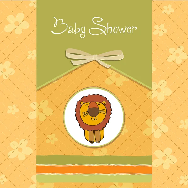 Tarjeta de ducha infantil bebé con león de dibujos animados —  Fotos de Stock