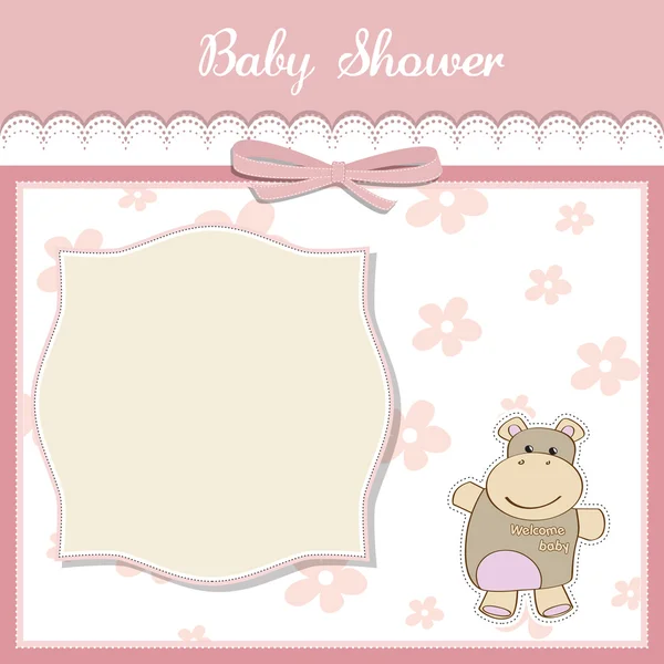 Nieuwe baby meisje aankondiging kaart met nijlpaard — Stockfoto