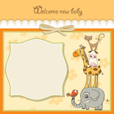 Baby shower card with funny pyramid of animals clipart
