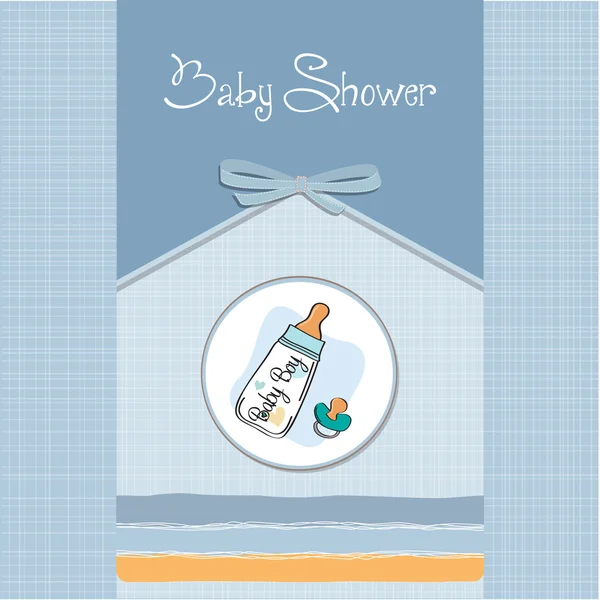 Baby announcement card with milk bottle and pacifier — Stock Vector